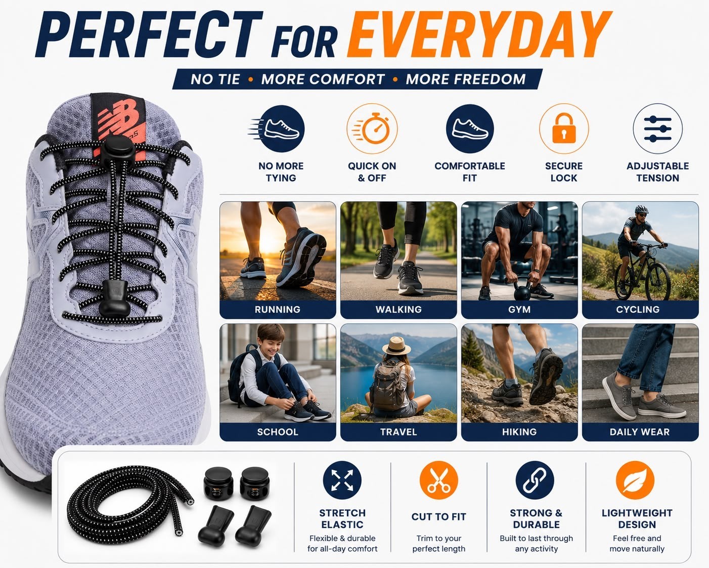 No Tie Elastic Shoe Laces Lock Stretch Sneakers Running Shoes Quick Lace System