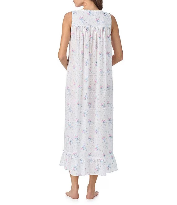 Eileen West White Ditsy Swiss Dot Sleeveless 100% Cotton Lawn Ballet Nightgown L