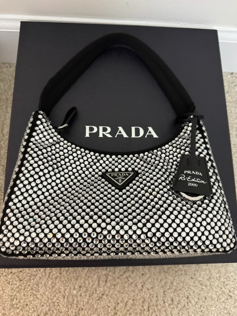 Authentic Prada Re-Edition 2000 Crystal Embellished Satin Mini Shoulder Bag