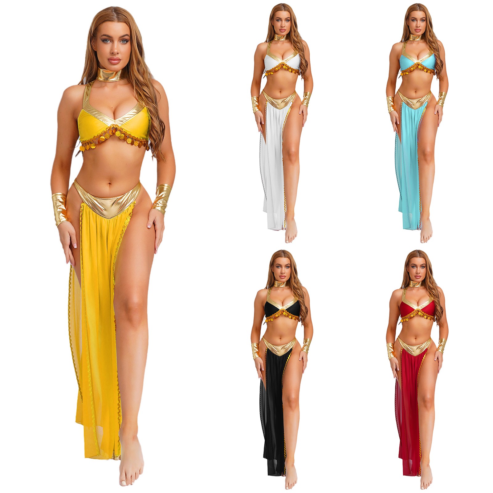 Womens Ancient Egyptian Costume Egypt Queen Cosplay Outfits Crop Top With Skirt