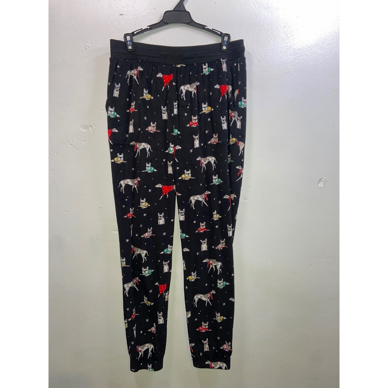 Secret Treasures Christmas Dog Print Fuzzy Jogger Pajama Pants Holiday Festive