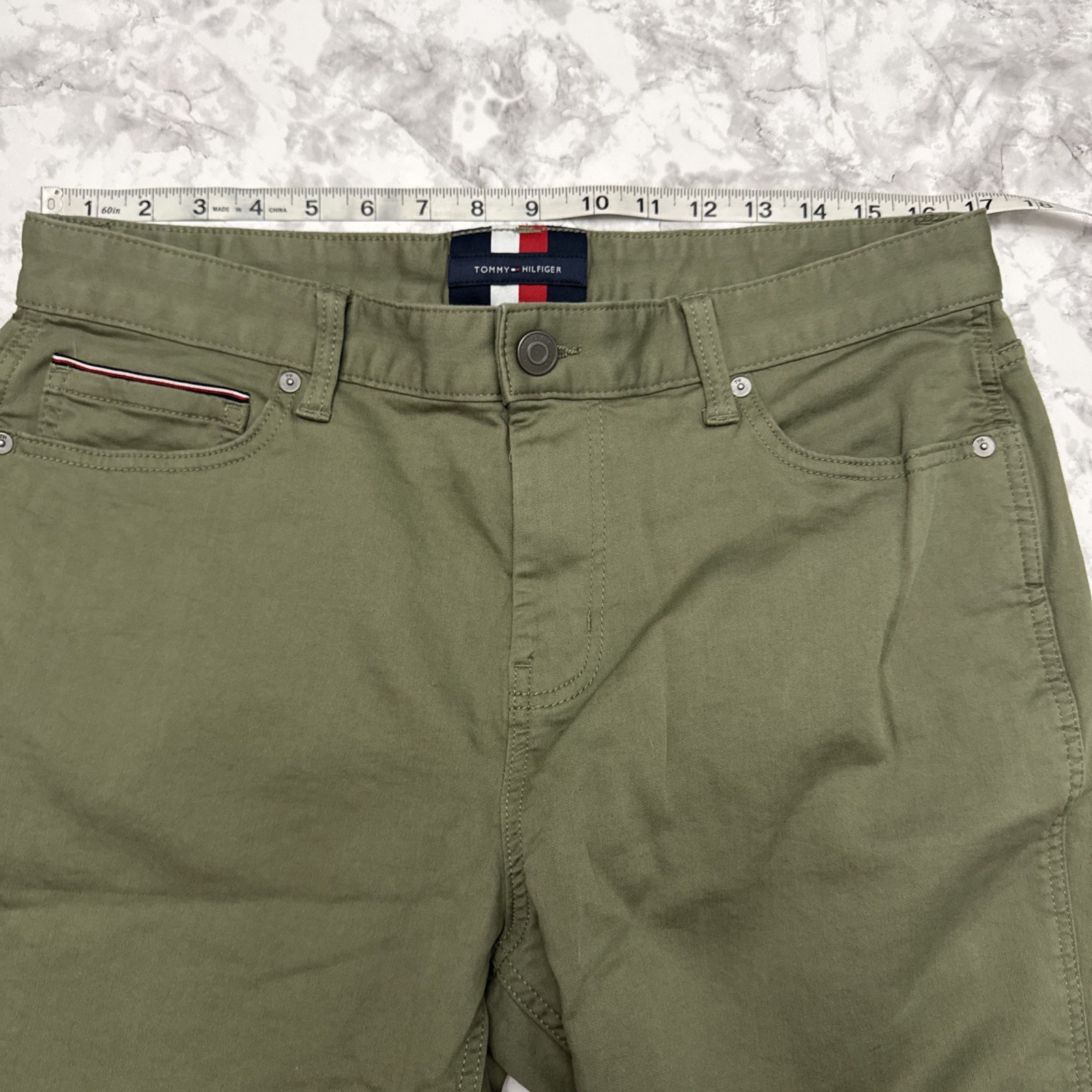 Tommy Hilfiger THFlex Men’s Olive Green Chino Size 34×32 Stretch Straight Slim
