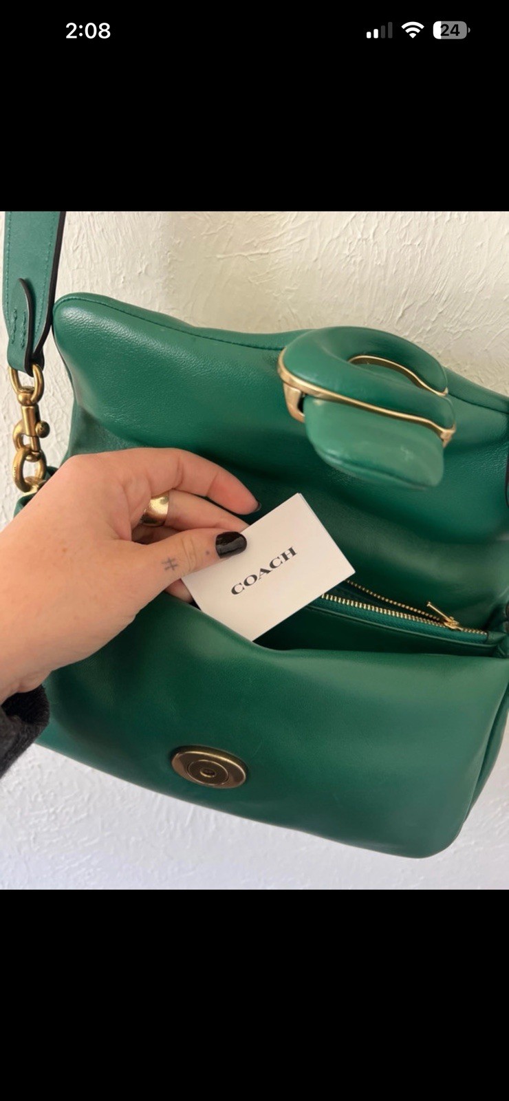 COACH Green Small Tabby Shoulder Bag Turn Lock/Zip, Adjustable Strap, Card