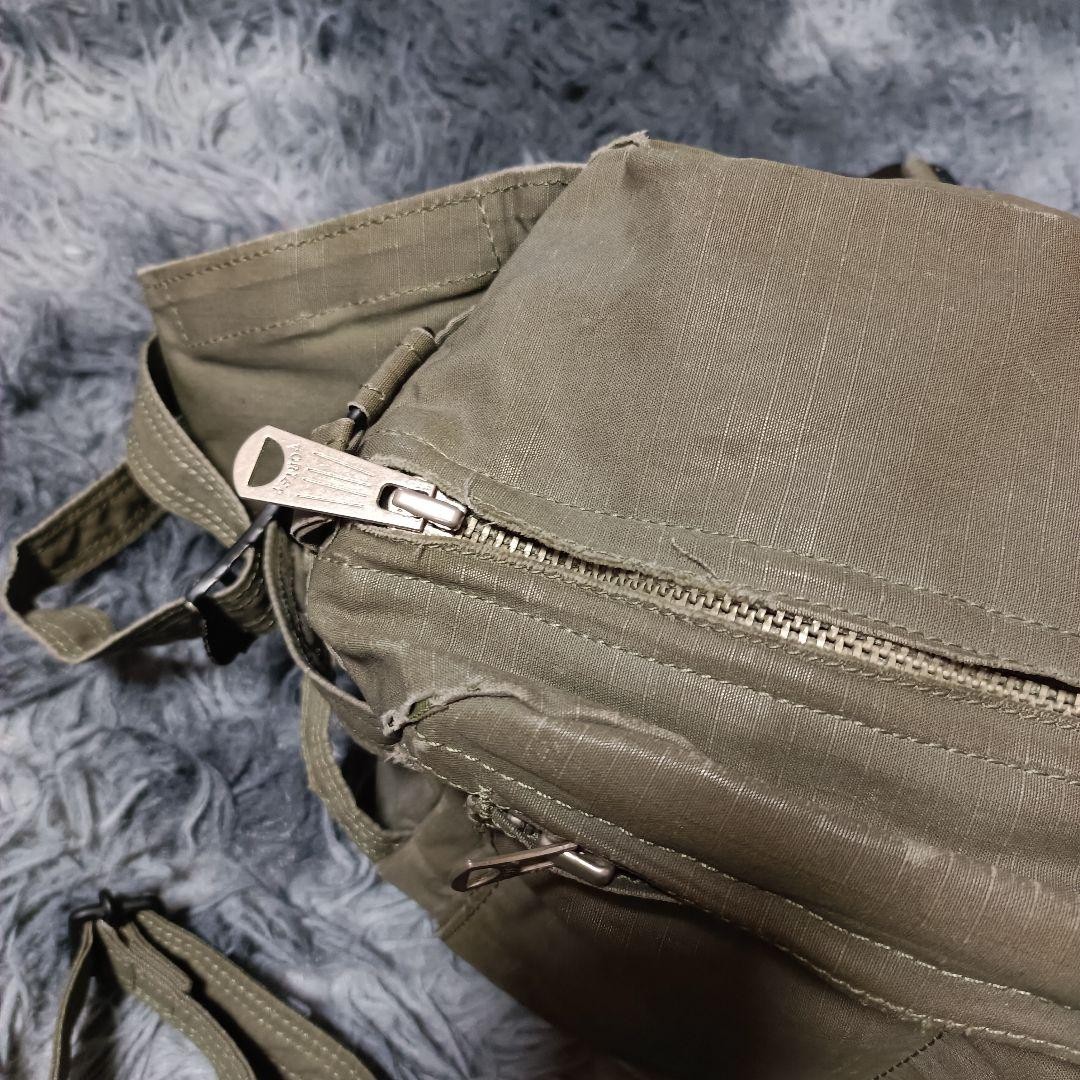 Authentic PORTER Military Body Bag 34x17x13cm Khaki Grunge 2Way with Wear
