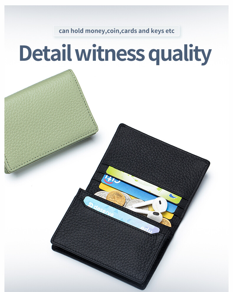 Genuine Leather Business Card Holder for Men Women Card Wallet Coin Pocket Purse