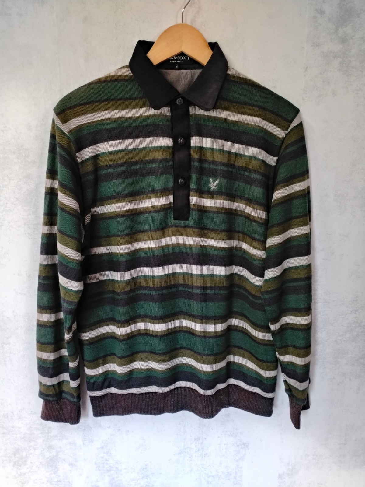 Lyle & Scott Black Label Striped Collared Knit Sweater Wool Blend Japan…