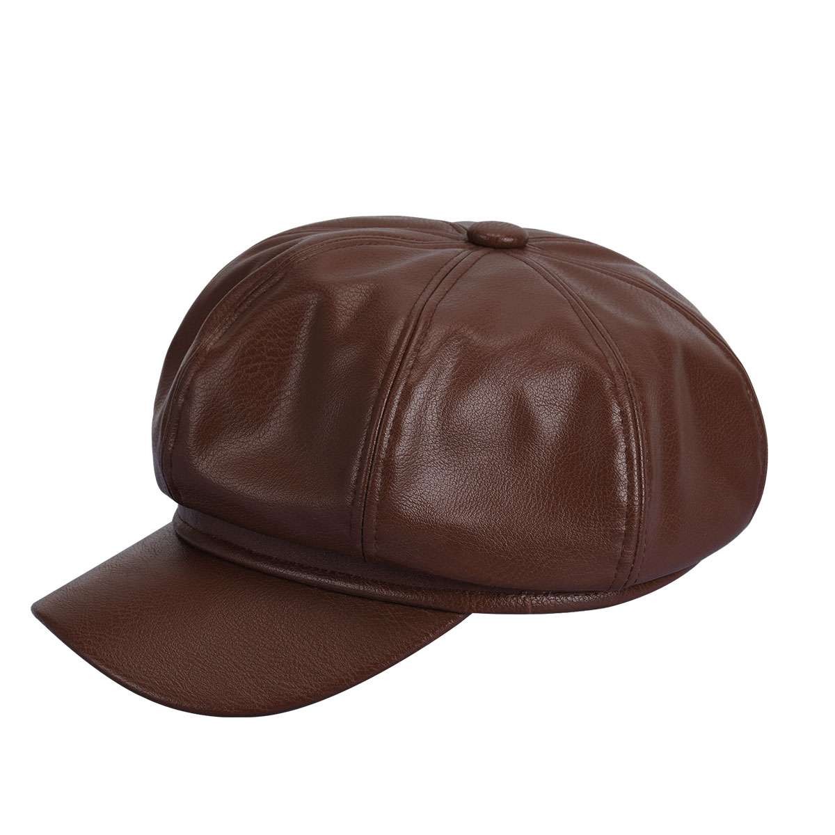 French Retro Ladies Artist PU Leather Beret Cap Baker Boy Peaked Cap Newsboy Hat