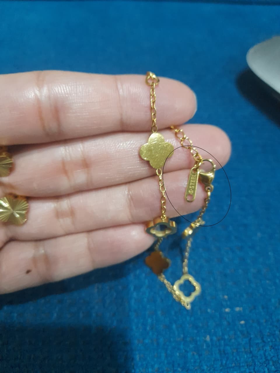 GOLD STAINLESS STEEL CLOVER JEWELRY SET NECKLACE BRACELET EARRINGS WOMEN FASHION