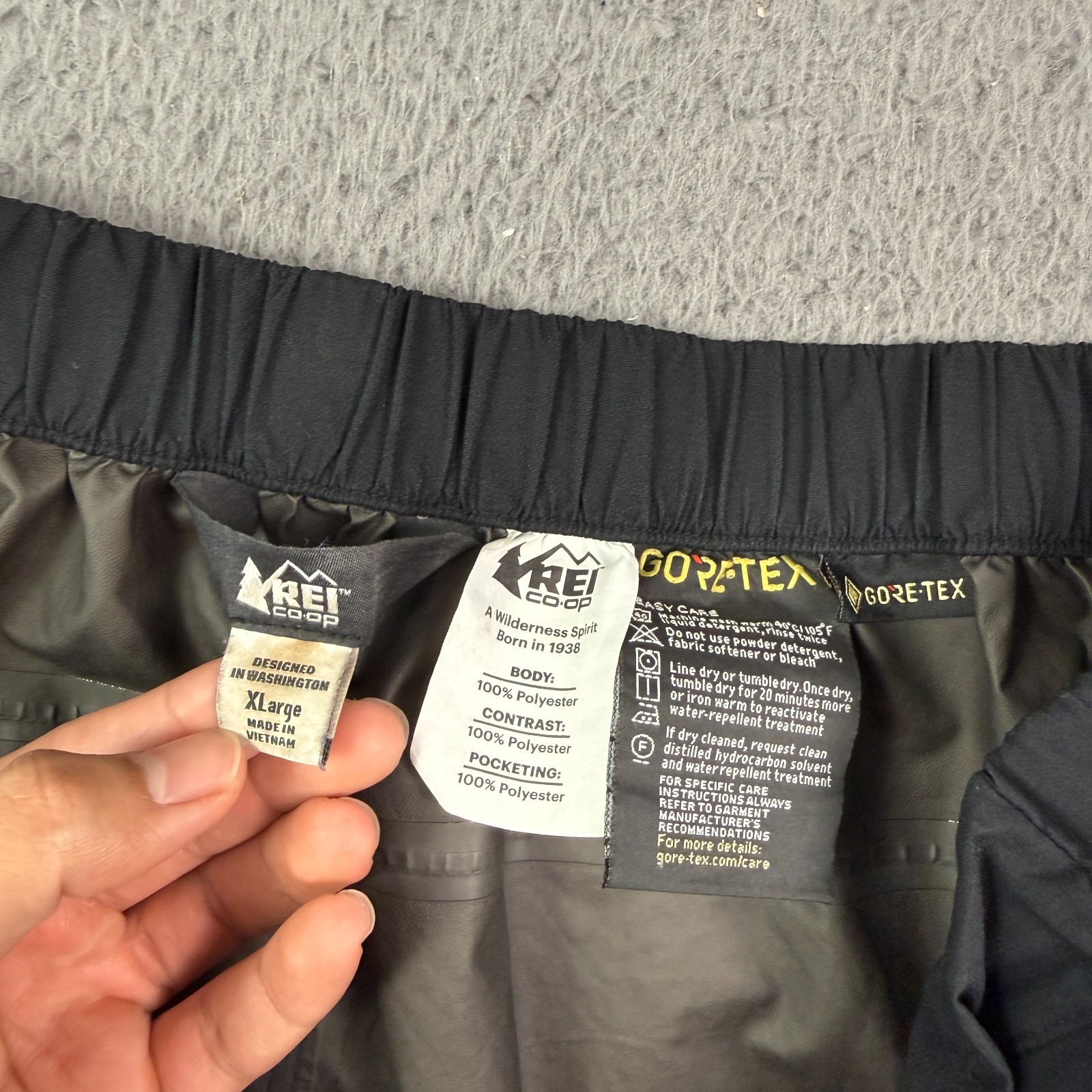 REI Co-op Rain Pants Mens XL Black GORE-TEX Waterproof Hiking Elastic