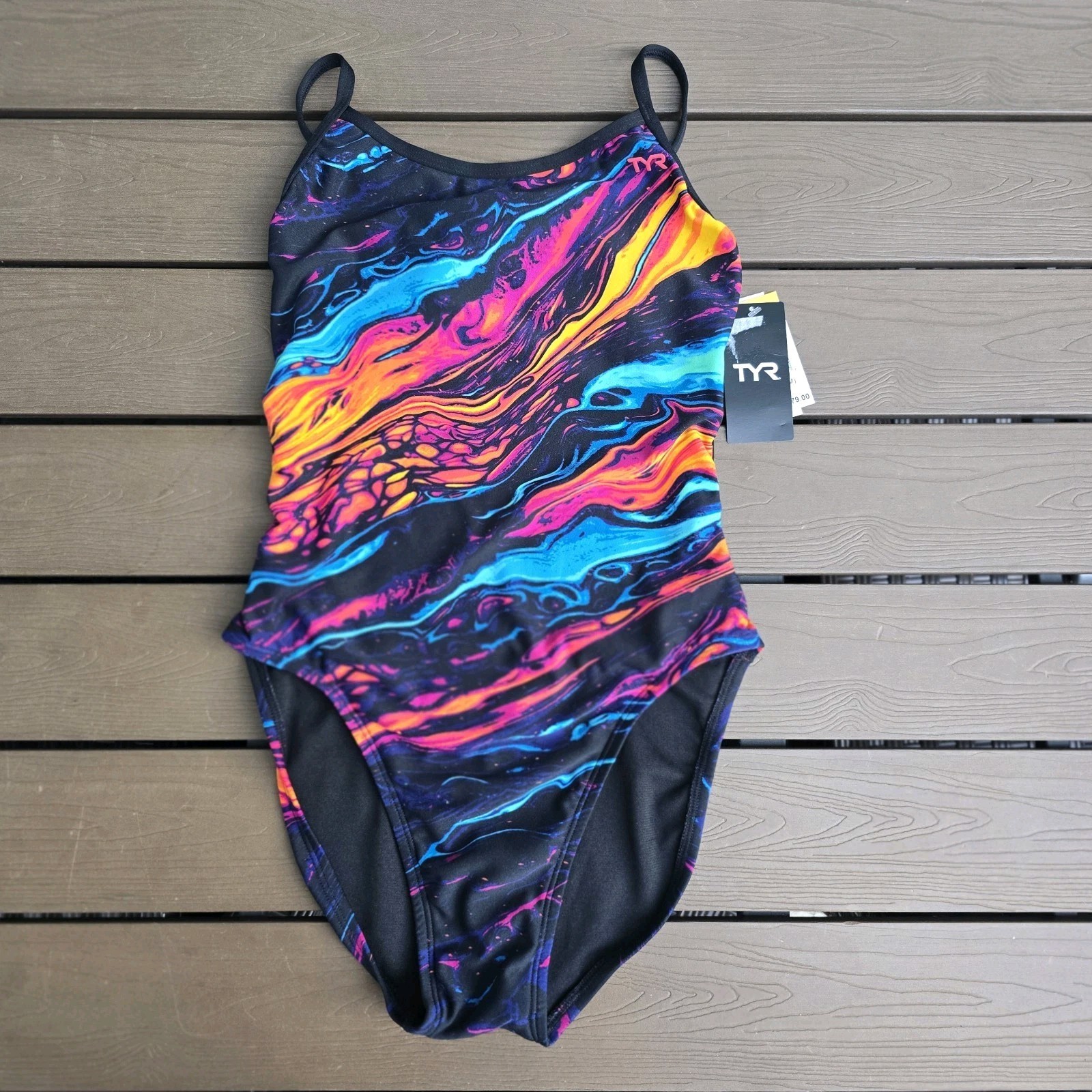 TYR Durafast Elite Women’s Magmata Trinityfit Gold/black/Rainbow Sz 32 New