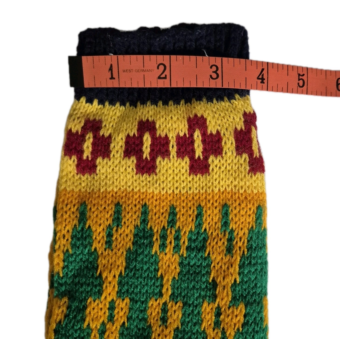 VTG 70s Acrylic Knit Knee High Toe Socks Multicolor Retro Ethnic NOS One Size