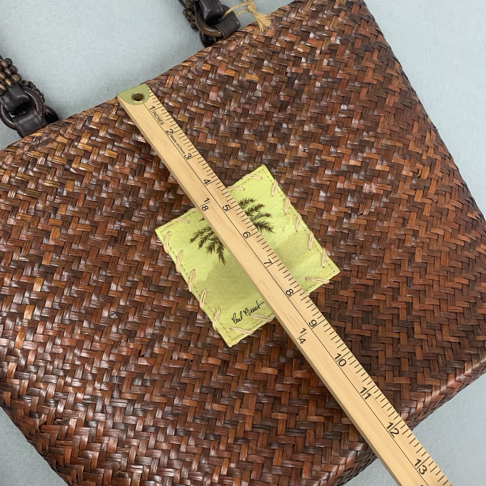 Sun N Sand Brown Woven Tote Beach Palm Tree Tropical Boho Handbag By Paul Brent