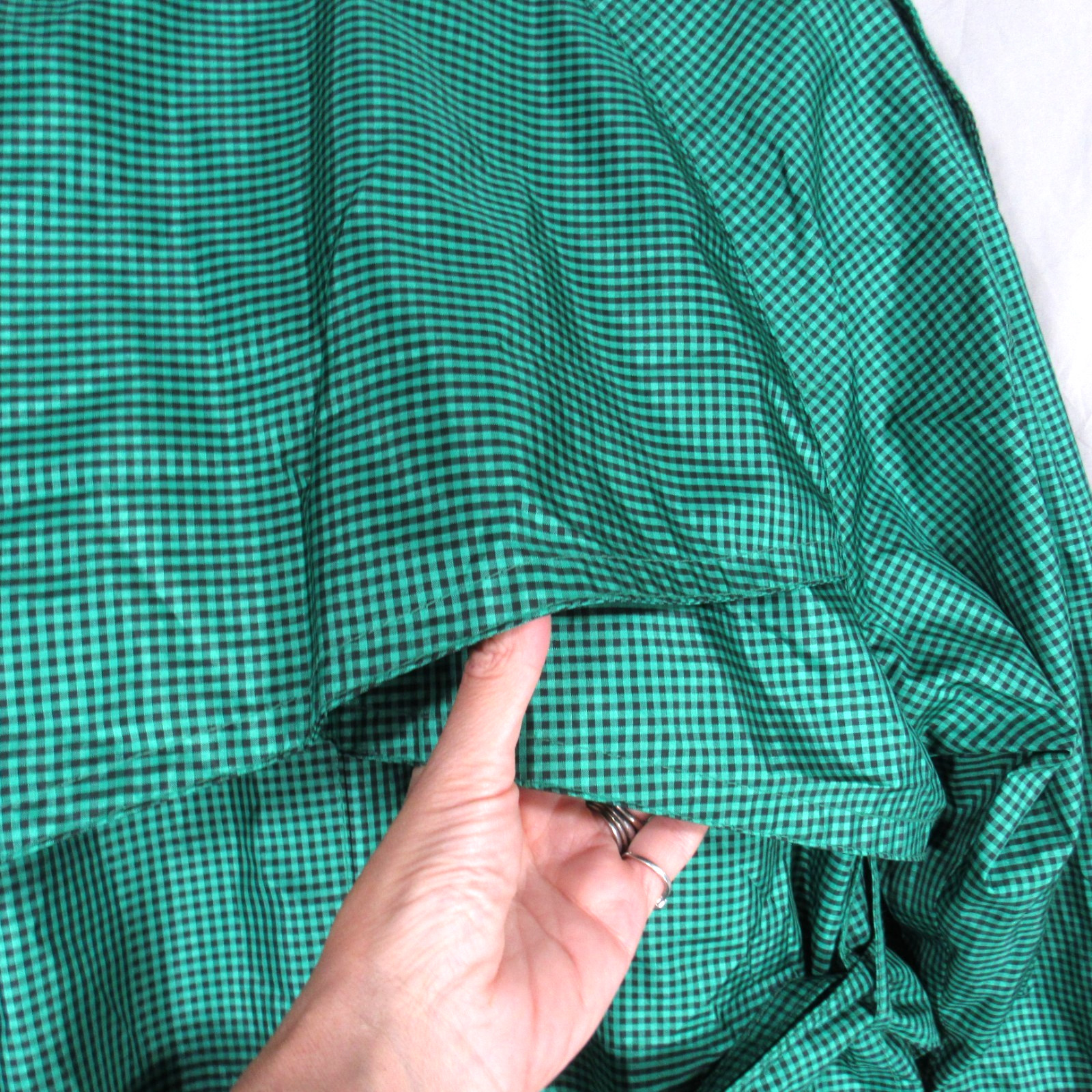 VTG LONDON FOG Petite GREEN/BLACK MICRO CHECKS Buttons w/Belt TRENCH COAT Sz 4P