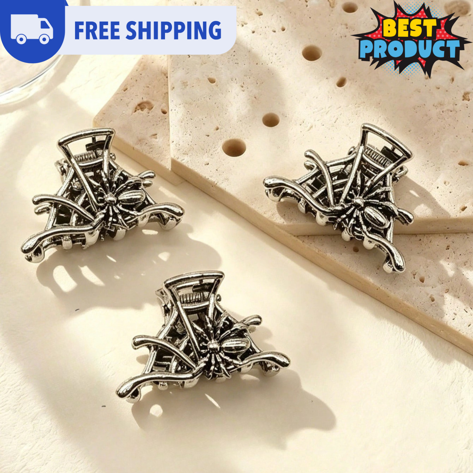 3pcs Metal Gothic Hair Clips Skeleton Hand Skull Spider Halloween Claw Clips US