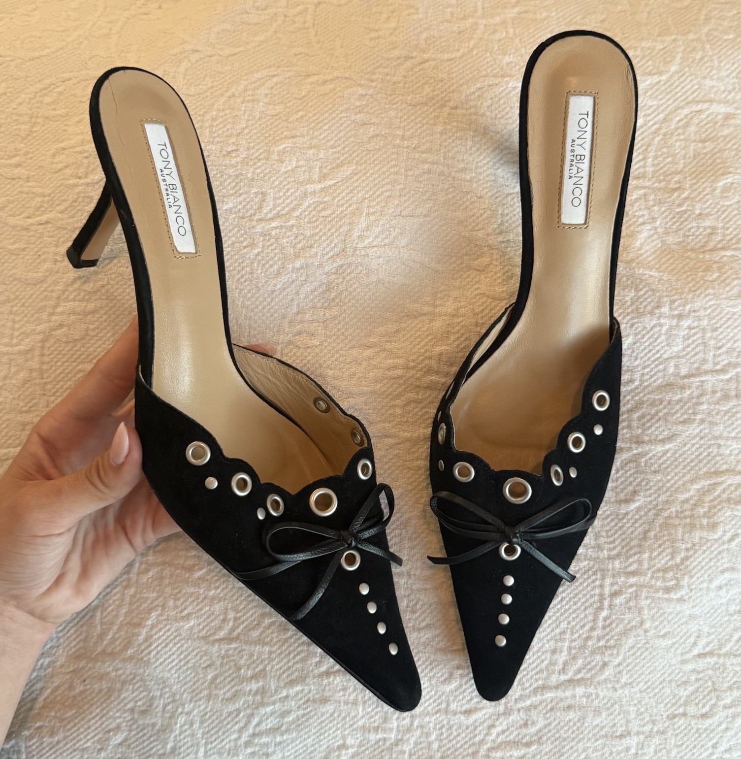 Tony Bianco Shae Mule Kitten Heels in Black Suede Size 10 Genuine Leather