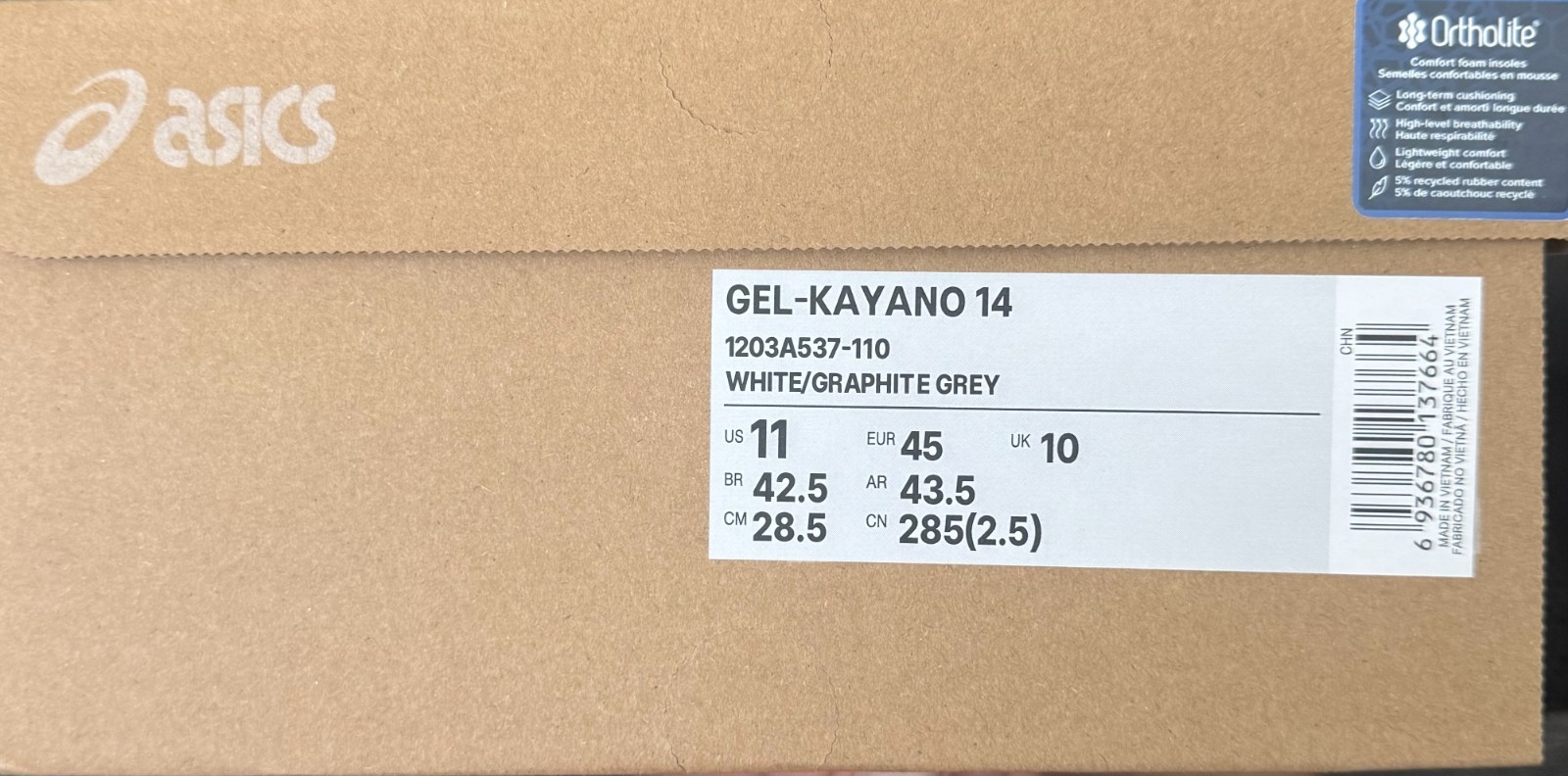Size 11 – ASICS Gel Kayano 14 White Graphite Grey