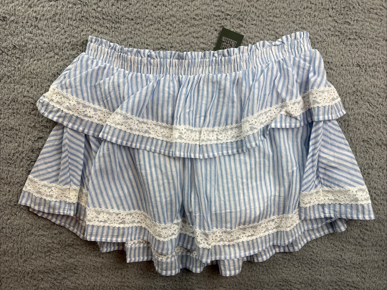 Wild Fable Womens Medium Light Blue Tiered Lace Trim Mini A-Line Skort