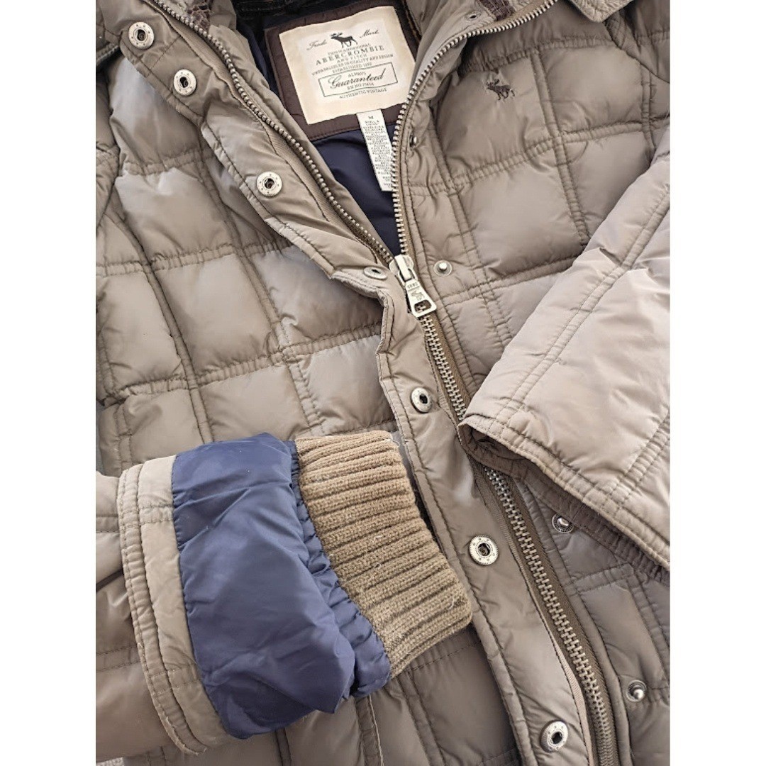 Abercrombie & Fitch Brown Quilted Puffer Jacket Hooded Y2K Gorpcore Moose Logo M