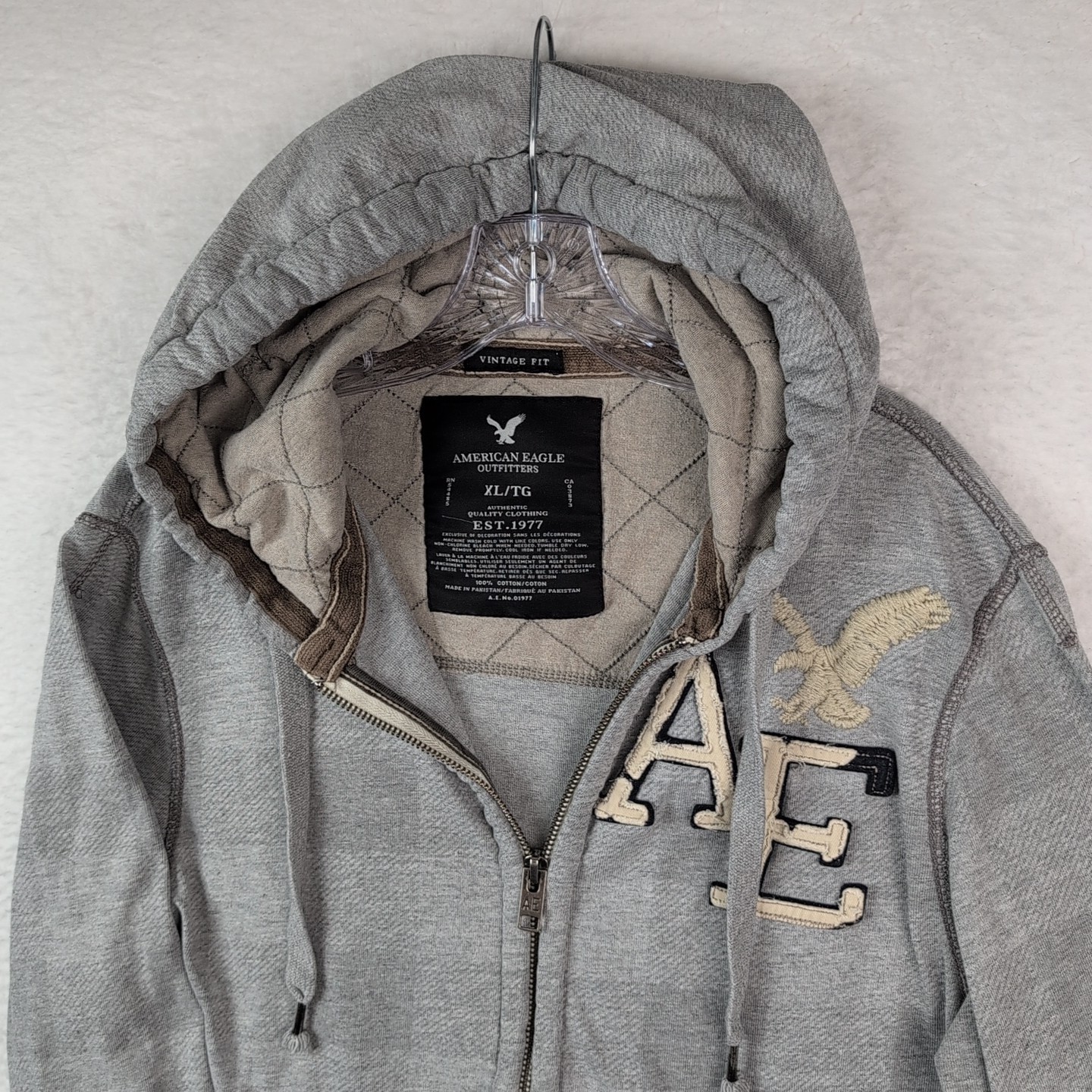 Vtg Y2K American Eagle Mens Vintage Fit Zip Up Hoodie Gray Distressed Sz XL