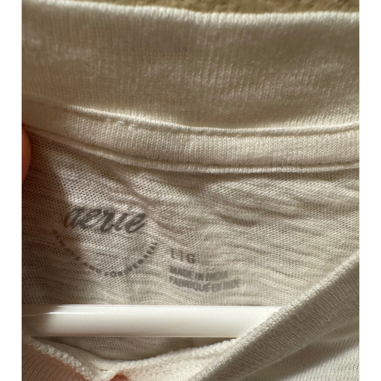 Aerie White Smocked Short Sleeve Top Slub Knit Ruffle Hem L NEW