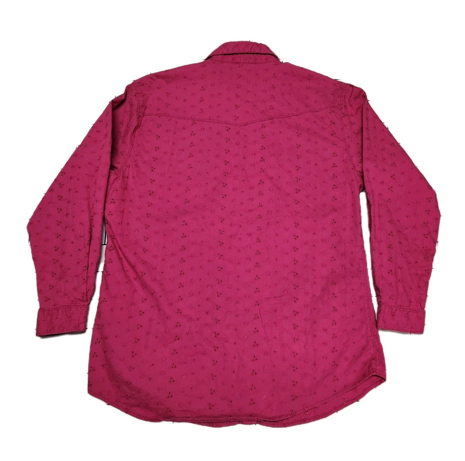 Wrangler Women’s Large Western Snap Shirt Pink Eyelet Embroidered Floral Cotton
