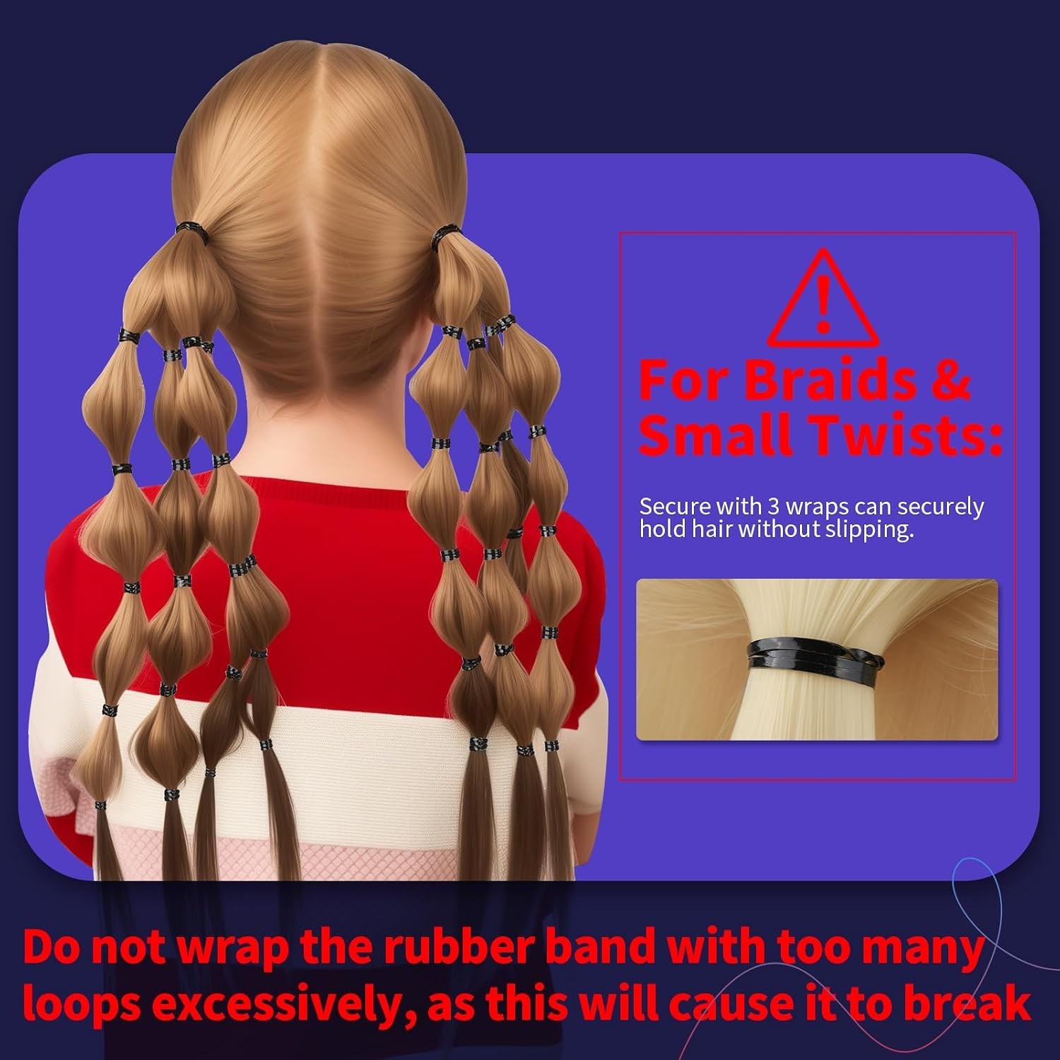 Elastic Hair Ties – 2000 Soft Black Rubber Bands for Kids’ Braids & Ponytails