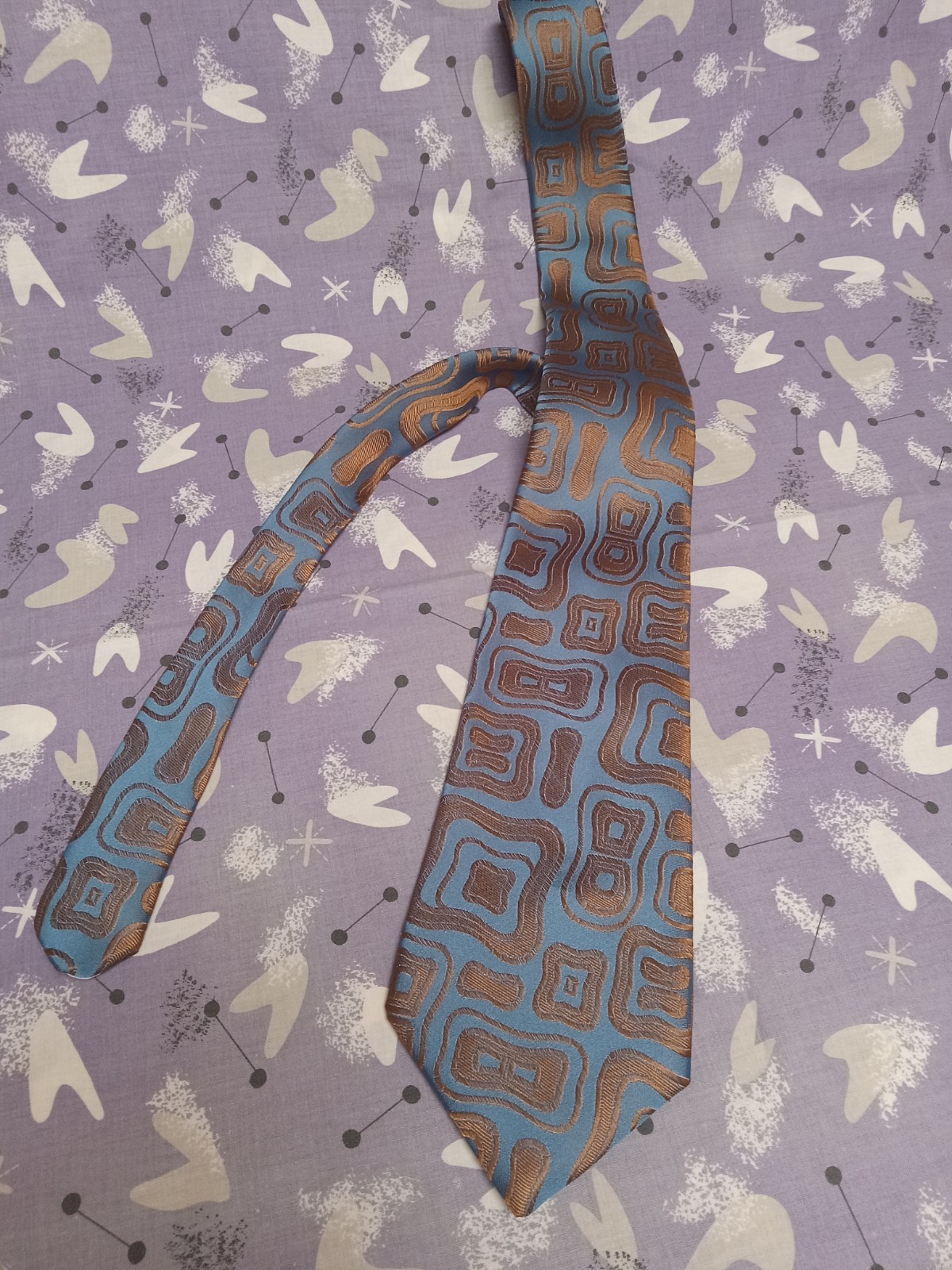 Vintage Tie Mod MCM Towncraft Plus Penneys Trevira Abstract Neck Tie Blue Brown