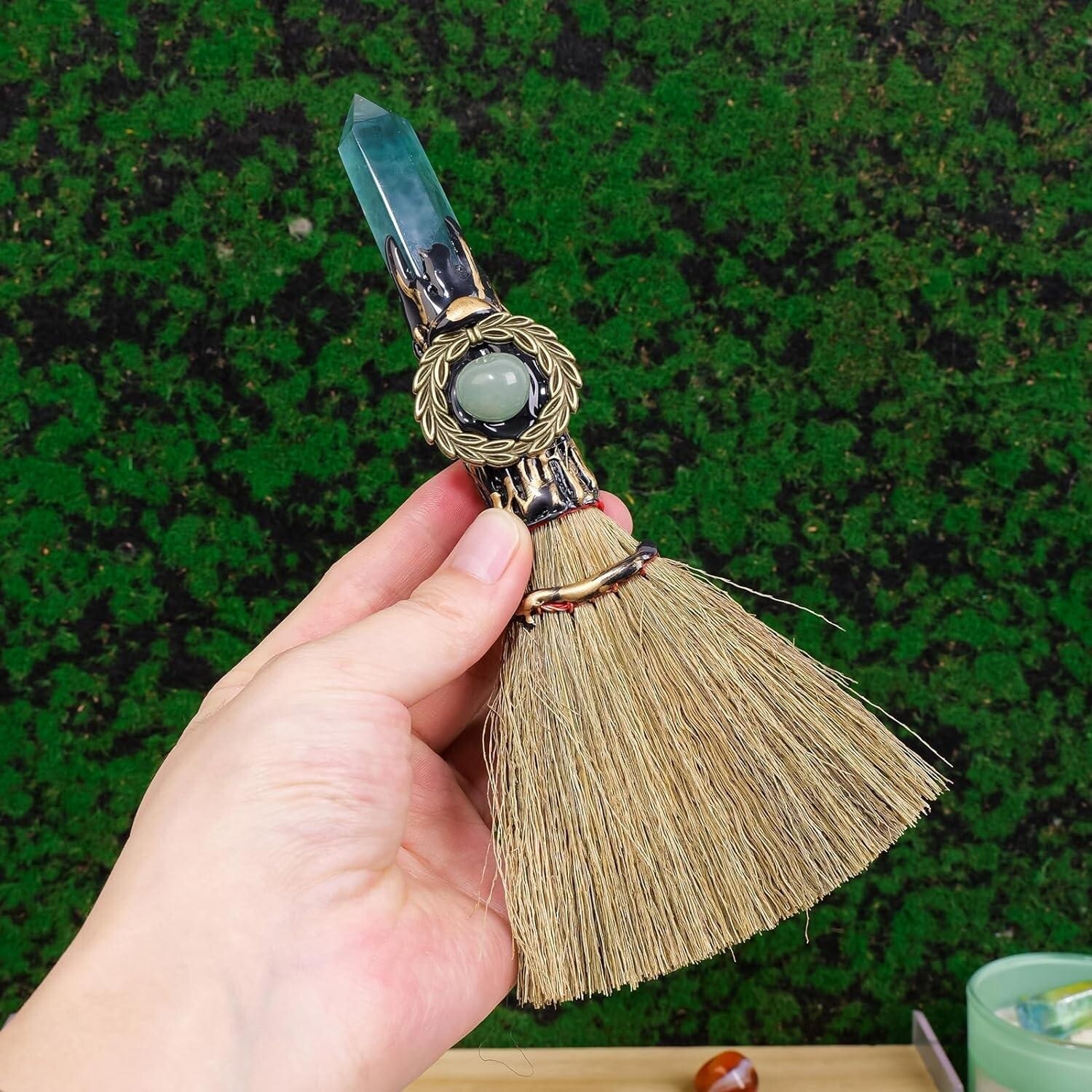 Magic Sweeper Blue Apatite Tower Broom 7.08″-7.87″ Healing Crystal Point Witch