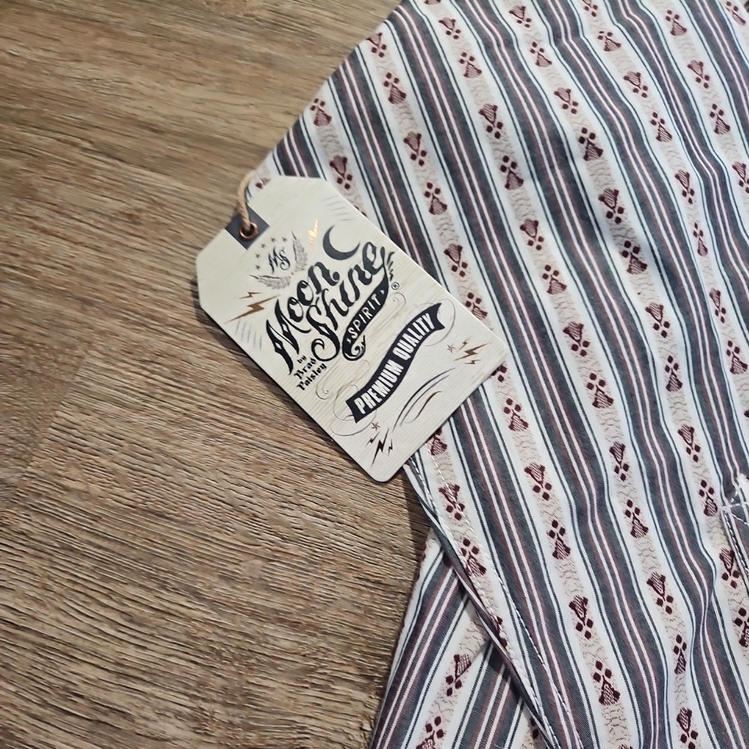 MOON SHINE SPIRIT 100% COTTTON WESTERN SHIRT LEAF PRINT STRIPE PEARL SNAP SZ Xl