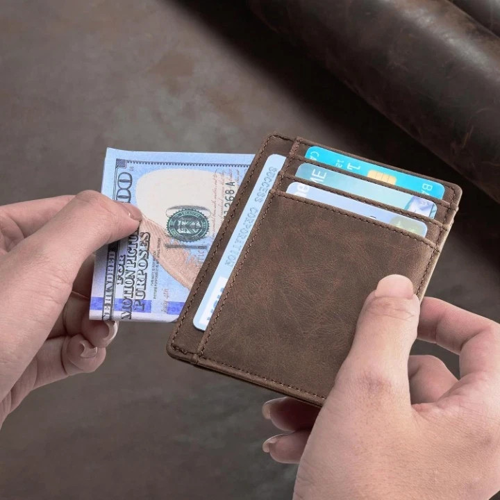 Men’s Slim Minimalist Leather Wallet RFID Blocking Front Pocket Card Holder
