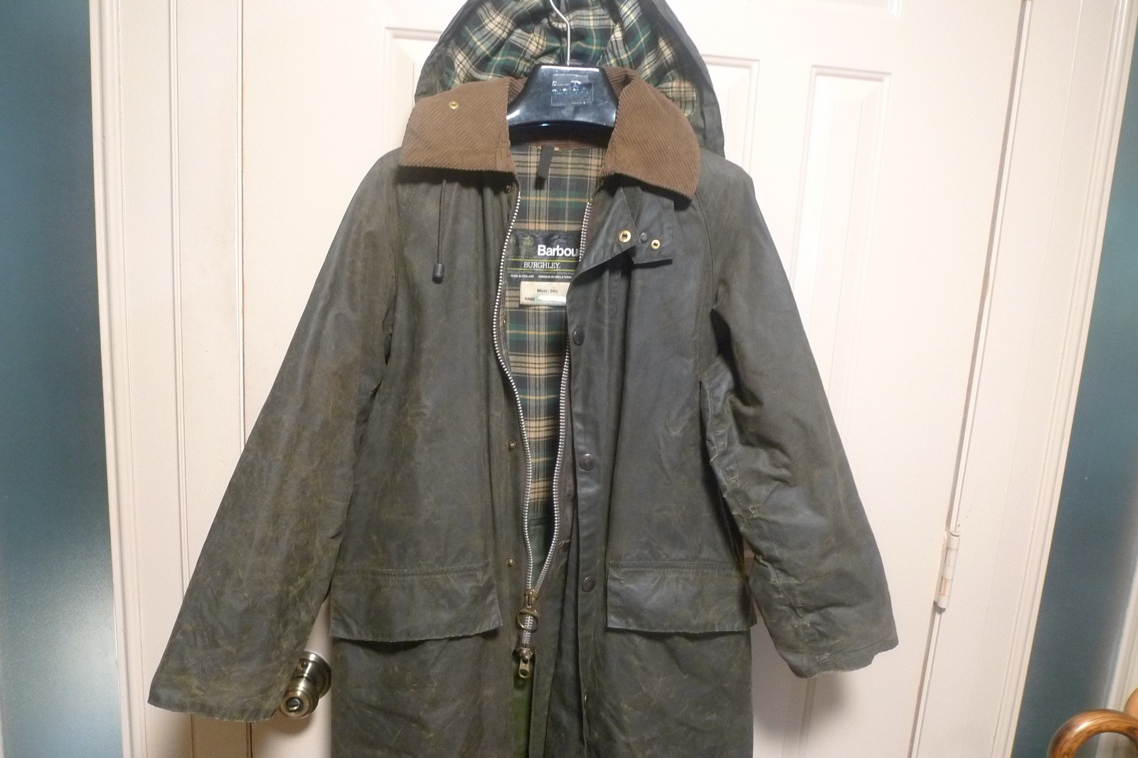 BARBOUR -A160 BURGHLEY WAX COTTON COAT – MADE@ UK – VINTAGE – SHABBY CHIC – 34