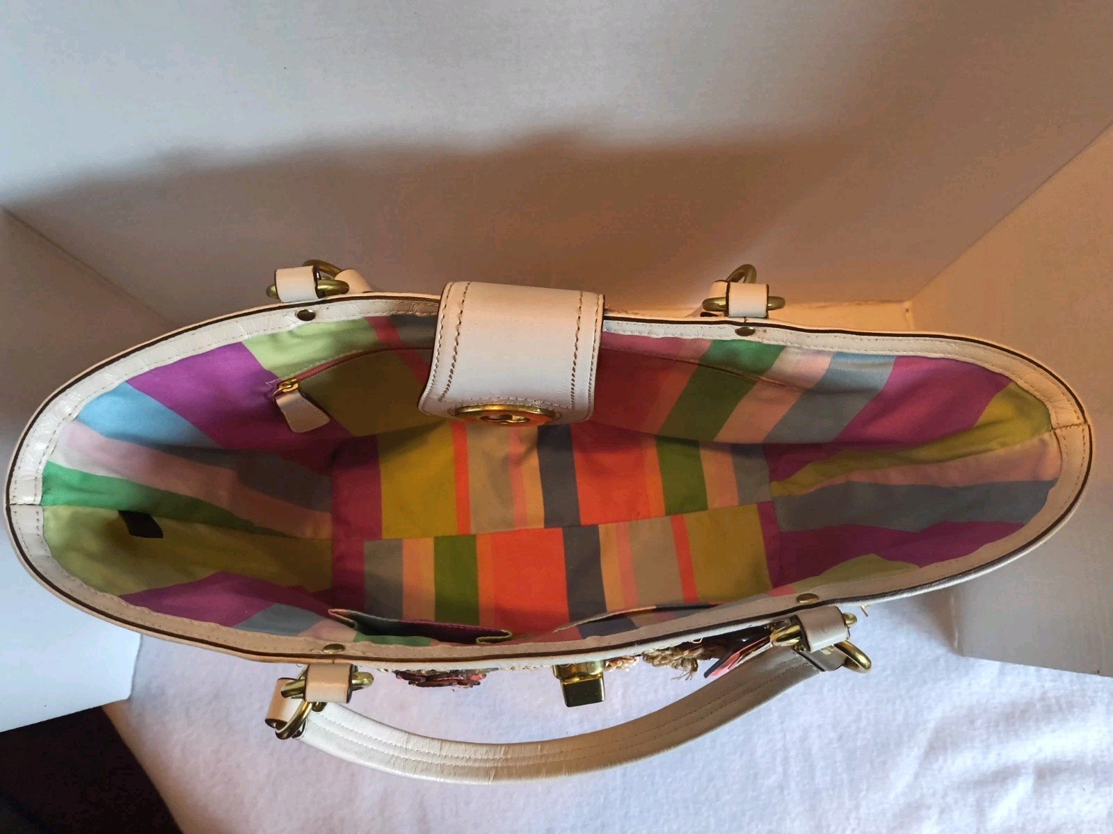 Coach Hampton Floral Tote Purse Straw White Pink L1169-19347