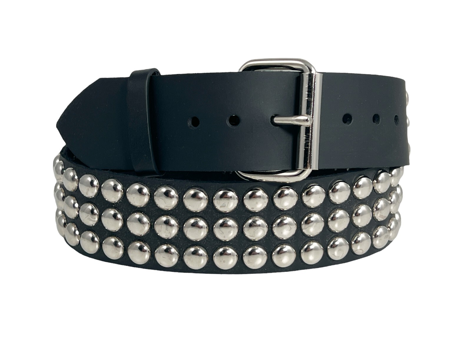 Large Round Stud Belt Genuine Leather Three Row Rock Goth Sid Vicious Punk 70’s