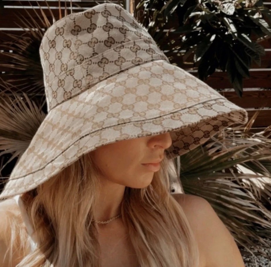 Beige Wide Brim Gucci Sun Hat GG Logo | Dust Bag Included | White Lotus Size M