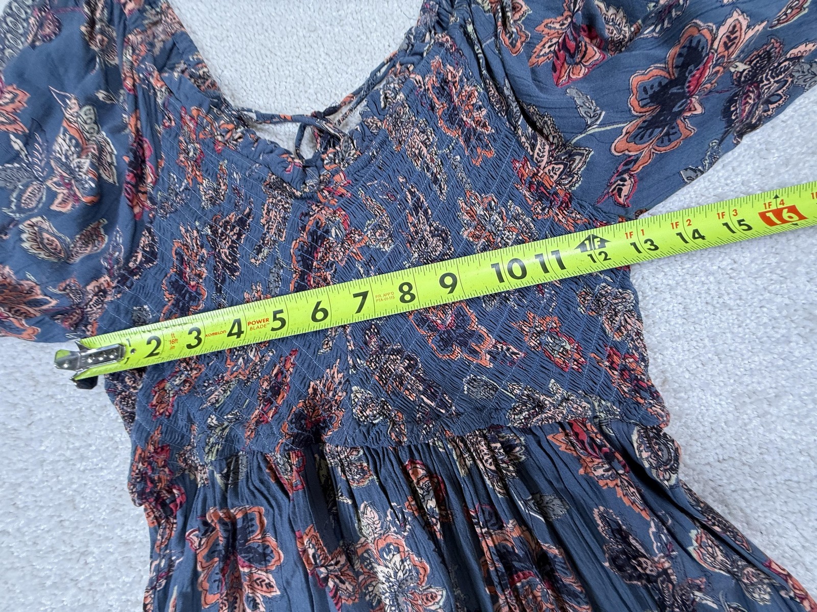 Angie Dress Womens Large Blue Floral Boho Sundress Smocked V Neck Balloon Sleeve