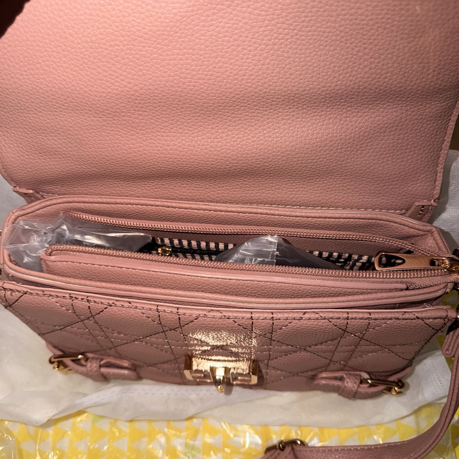 Jolene Couture Pink Quilted Satchel Top Handle Bag Buckle Accent Turn Lock