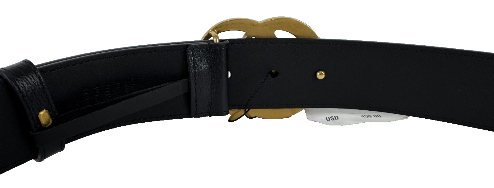 Gucci New Auth 105 cm 42 in Black Leather Gold GG Marmont Belt Dust Bag