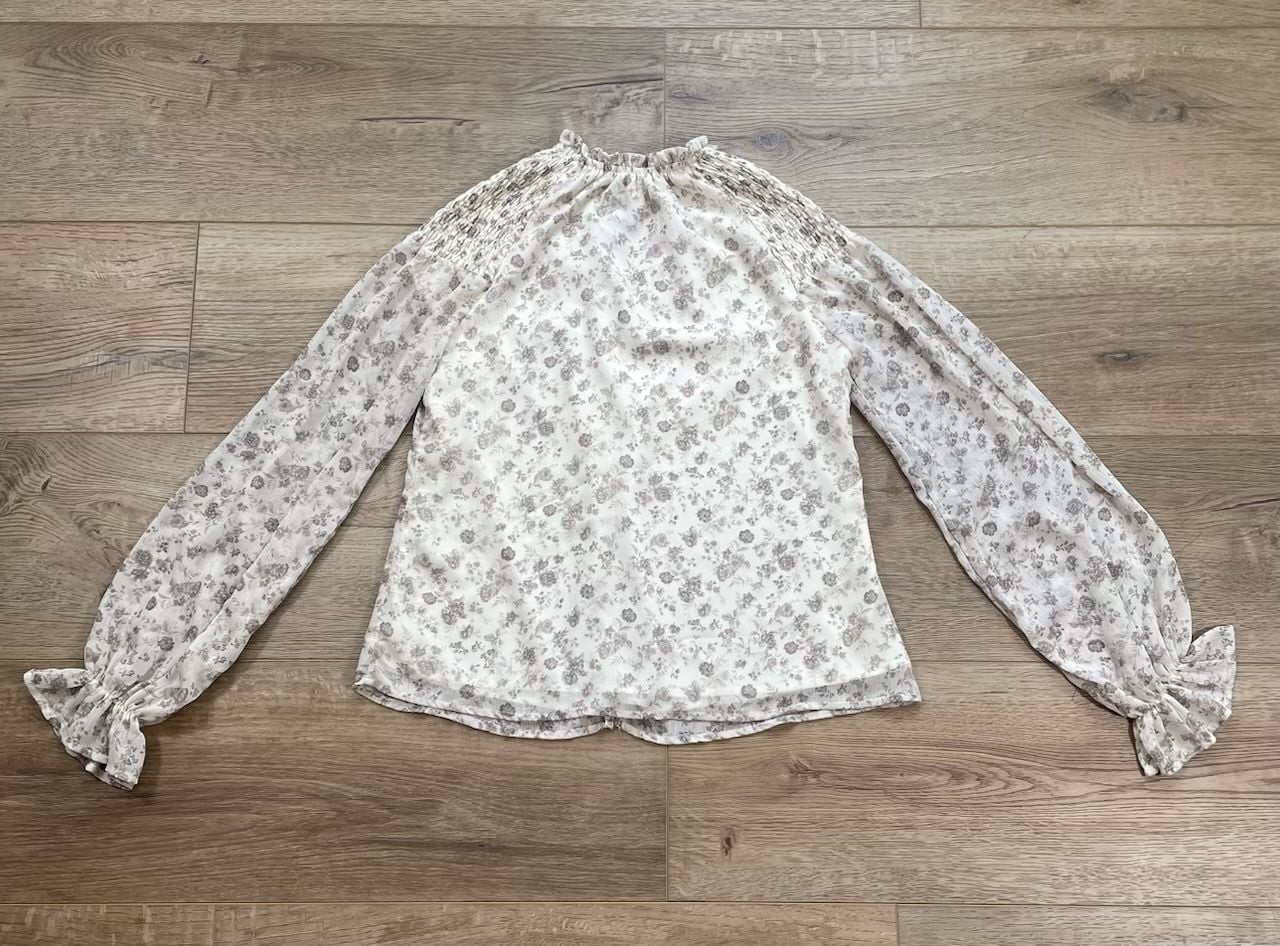 Böhme Floral Smocked Shoulder Button Front Long Sleeve Blouse XS Cottagecore