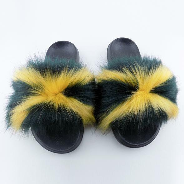 Faux Fur Slides Fuzzy Fluffy Slippers Flat Soft Sandals Open Toe – US Seller