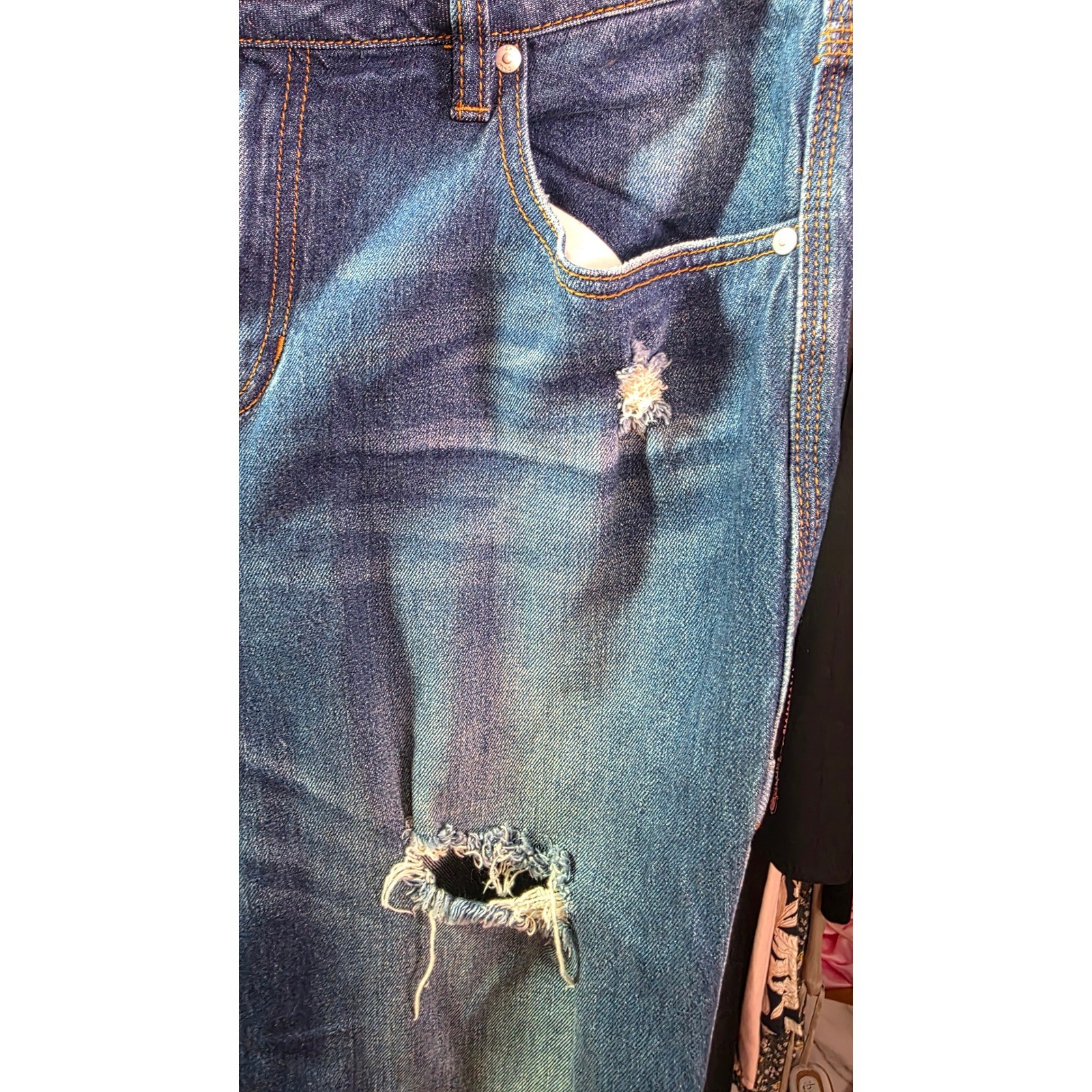 Cleo & Wolf Mens Distressed Carpenter Jeans High Rise Straight Leg Blue 31×32