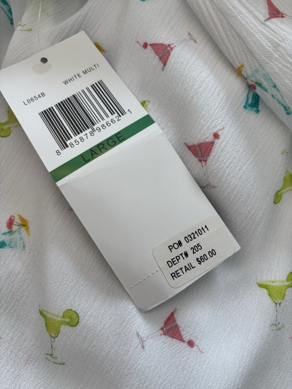 NWT Nina Leonard Womens Size Large White Sleeveless Dress Martini Drink Print