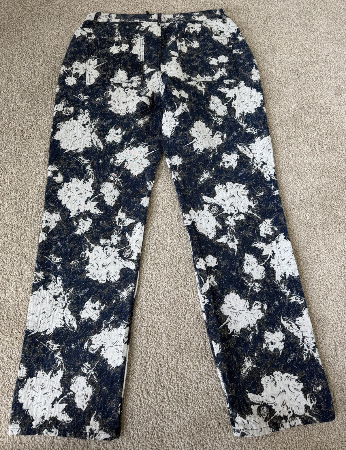 Men’s BoohooMan Relaxed Fit High Rise Floral Tapestry Pants Blue/White 34