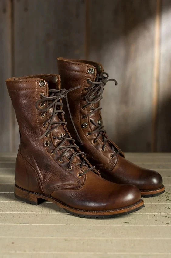 Handmade Military Genuine Leather Dress Formal Boots Men Leather Lace Up New
