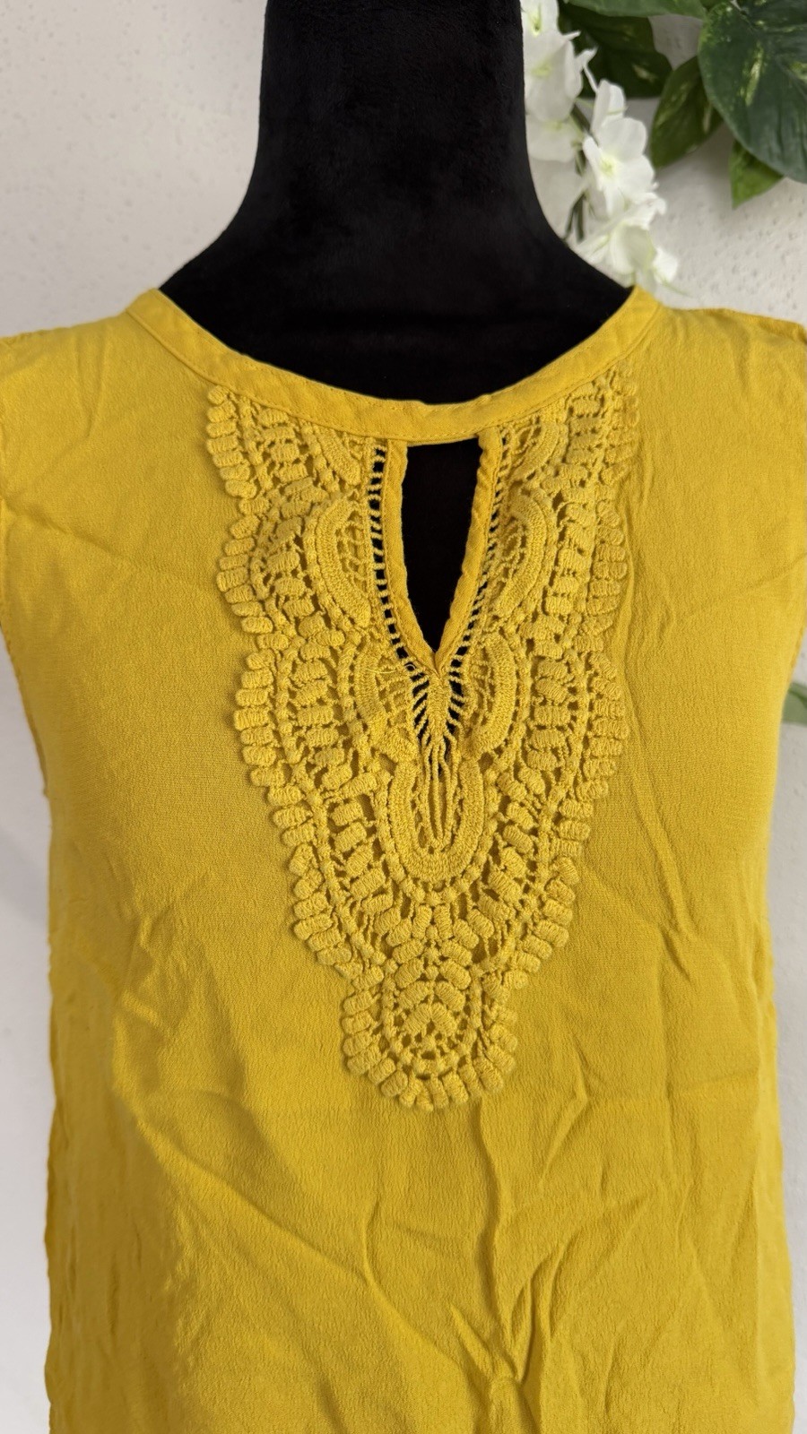 Grace Elements Women’s Mustard Lace Sleeveless Rayon Blouse Top Size M Boho