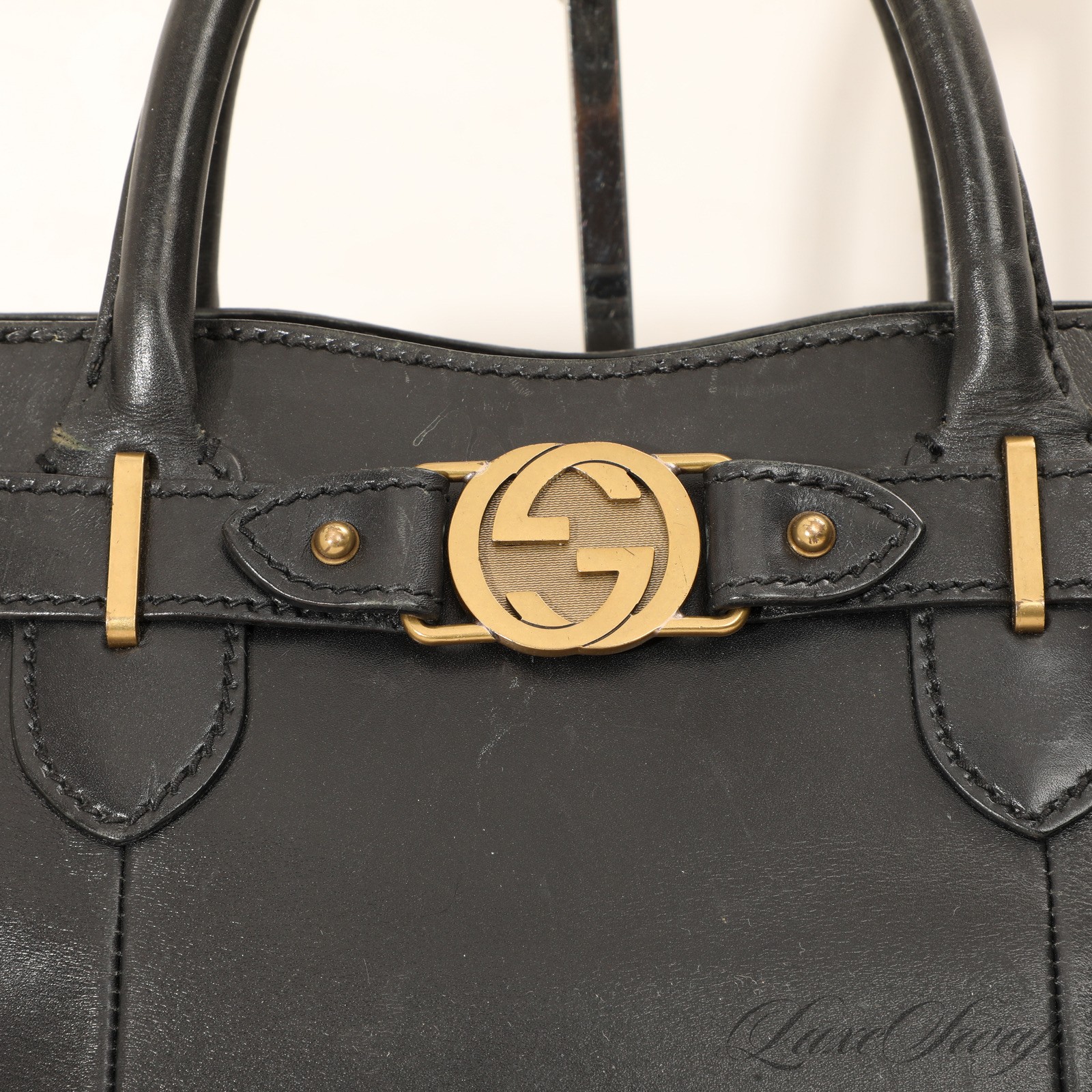 Gucci Made in Italy Black Running Leather Marmont Buckle Handbag Bag #16E008