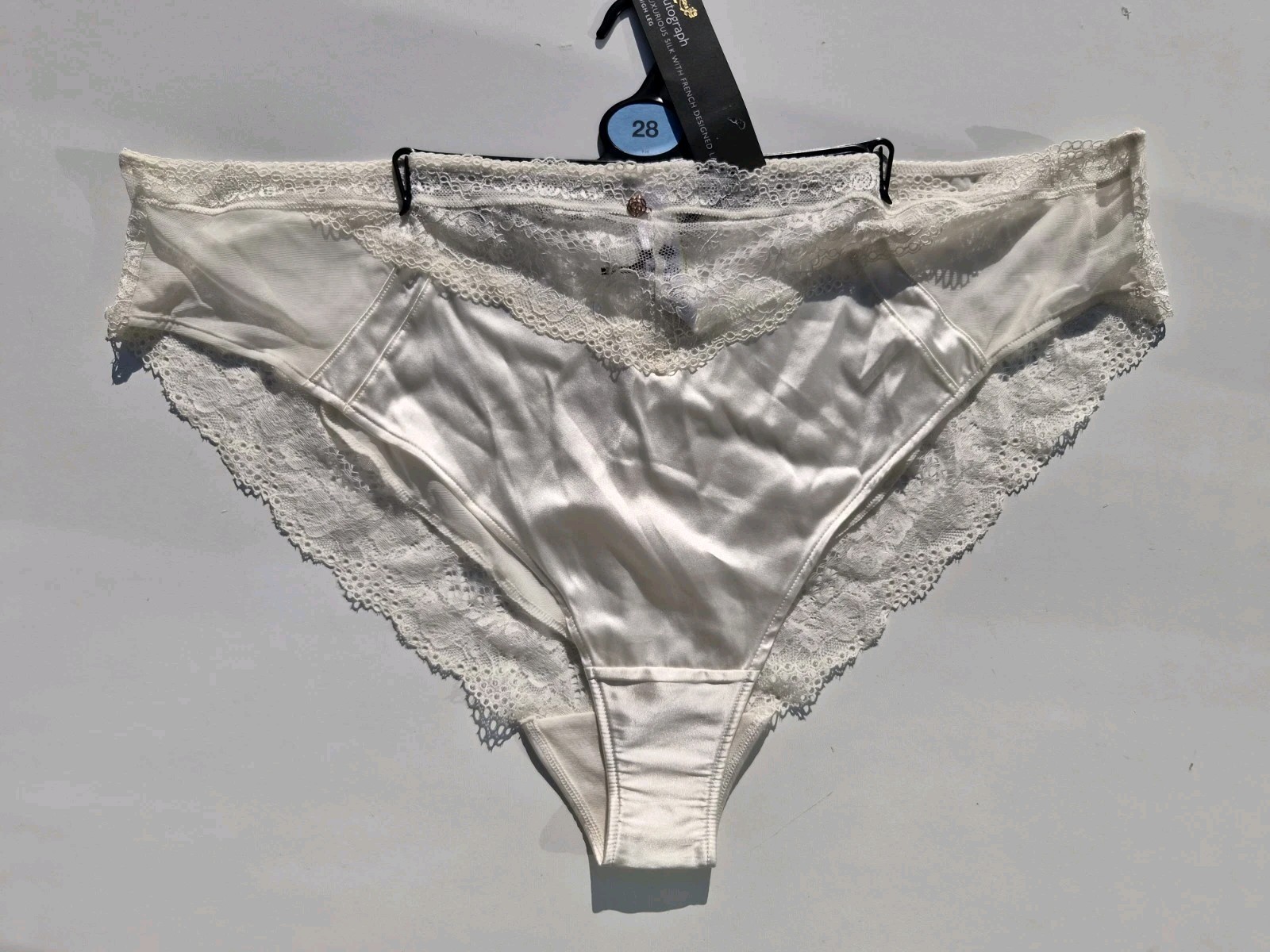 M&S UK SIZE 28 EU 56 LUXURIOUS SILK LACE HIGH LEG KNICKERS BRIEFS NEW IVORY