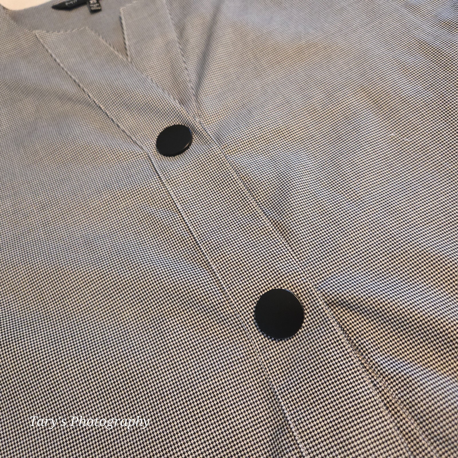 Ming Wang Black White Check 3/4 Length Sleeve 2 Button Top Size XS Washable