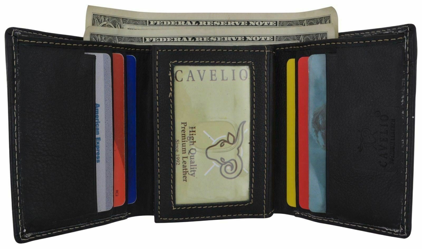 Trifold Mens Premium Leather Credit Card ID Holder w/ Bill Pockets Black Wallet