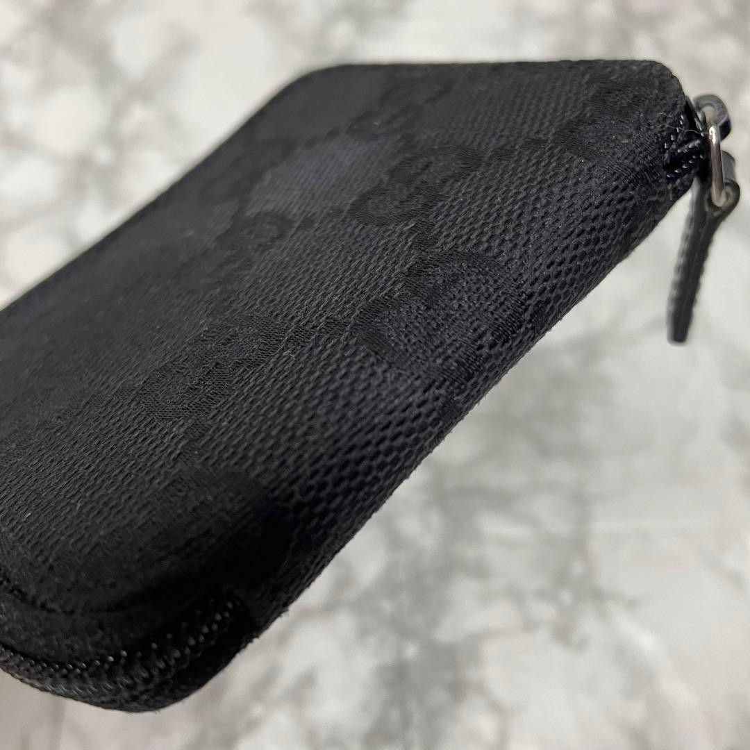 GUCCI Coin Case Round Zipper GG Mini Wallet Black