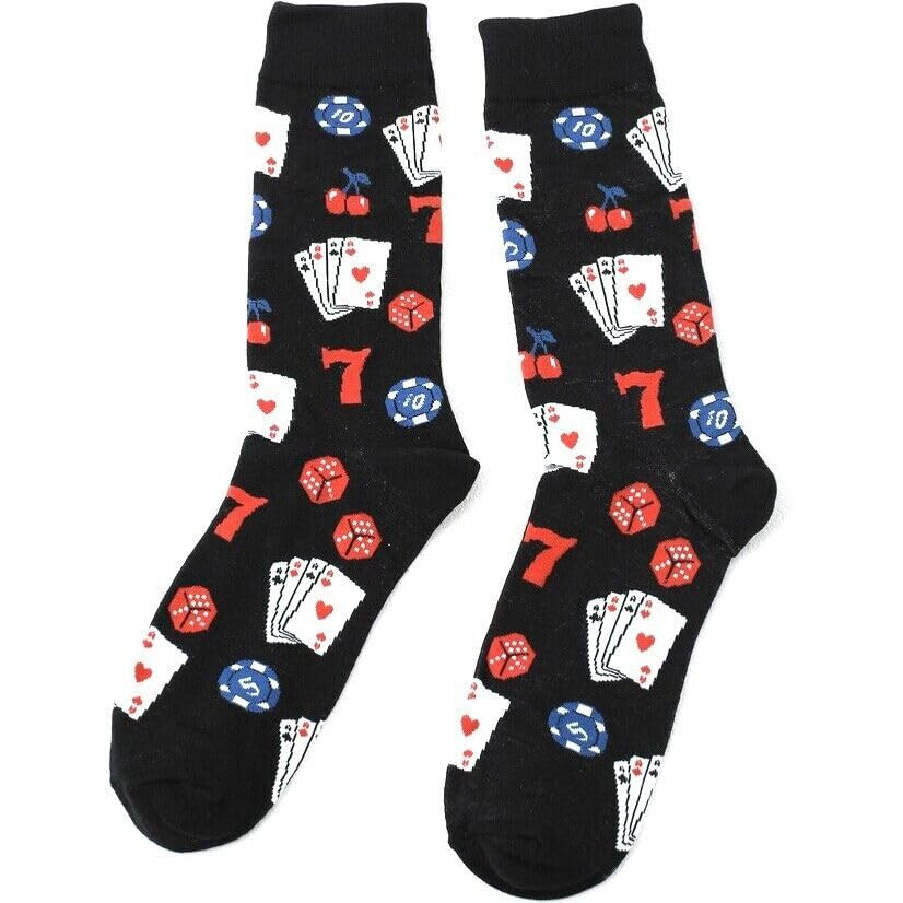 POKER CARDS Mens Black Dice Chips Fun Novelty Socks | One Size UK 6-11 EU 40-46